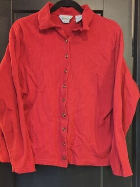 Jessica Vibrant Red Button-Front Collared Shirt